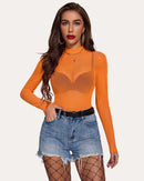 Leopard Sheer Long Sleeve Mock Neck Mesh Crop Top - Cinderella