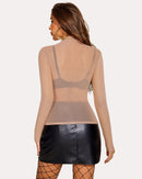 Leopard Sheer Long Sleeve Mock Neck Mesh Crop Top - Cinderella