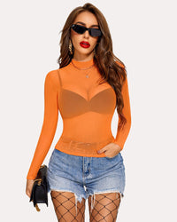 Leopard Sheer Long Sleeve Mock Neck Mesh Crop Top - Cinderella