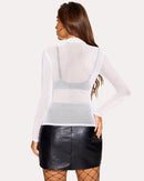 Leopard Sheer Long Sleeve Mock Neck Mesh Crop Top - Cinderella
