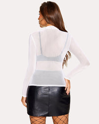 Leopard Sheer Long Sleeve Mock Neck Mesh Crop Top - Cinderella