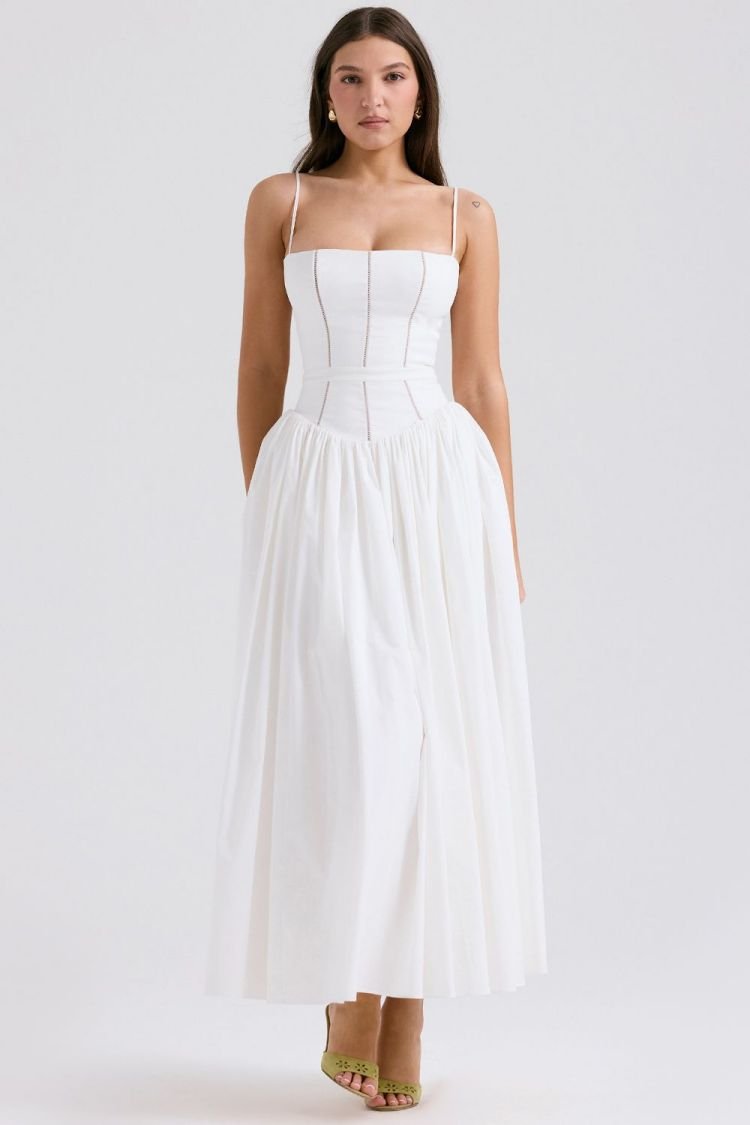 Margaret White Cotton Maxi Sundress - Cinderella