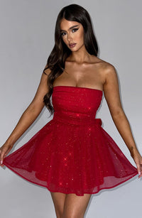 Melinda Mini Dress - Red Sparkle - Cinderella
