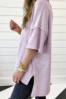 Orchid Petal Mineral Wash Exposed Seam Drop Shoulder Oversized Tee - Cinderella