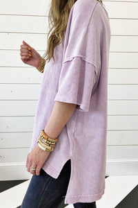 Orchid Petal Mineral Wash Exposed Seam Drop Shoulder Oversized Tee - Cinderella