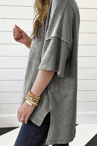 Orchid Petal Mineral Wash Exposed Seam Drop Shoulder Oversized Tee - Cinderella