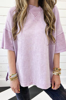 Orchid Petal Mineral Wash Exposed Seam Drop Shoulder Oversized Tee - Cinderella