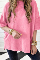 Orchid Petal Mineral Wash Exposed Seam Drop Shoulder Oversized Tee - Cinderella