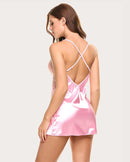 Plus Size V Neck Lace Satin Sleepwear - Cinderella