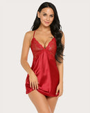 Plus Size V Neck Lace Satin Sleepwear - Cinderella