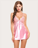Plus Size V Neck Lace Satin Sleepwear - Cinderella