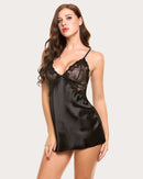 Plus Size V Neck Lace Satin Sleepwear - Cinderella