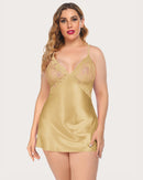 Plus Size V Neck Lace Satin Sleepwear - Cinderella