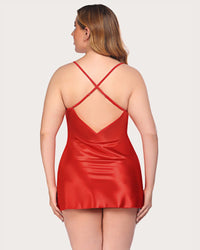 Plus Size V Neck Lace Satin Sleepwear - Cinderella