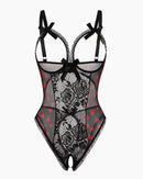 Red Heart Print Lace One Piece Mini Bodysuit - Cinderella