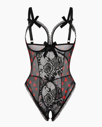 Red Heart Print Lace One Piece Mini Bodysuit - Cinderella