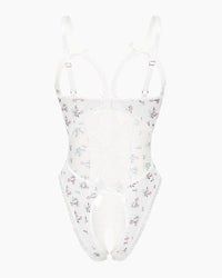 Red Heart Print Lace One Piece Mini Bodysuit - Cinderella