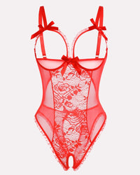 Red Heart Print Lace One Piece Mini Bodysuit - Cinderella
