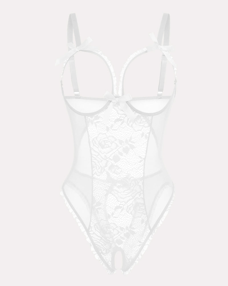 Red Heart Print Lace One Piece Mini Bodysuit - Cinderella