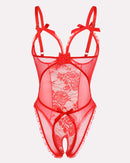 Red Heart Print Lace One Piece Mini Bodysuit - Cinderella