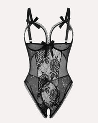 Red Heart Print Lace One Piece Mini Bodysuit - Cinderella