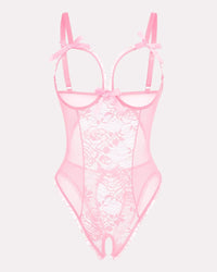 Red Heart Print Lace One Piece Mini Bodysuit - Cinderella
