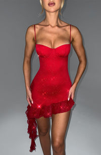 Sunshine Serenade Mini Dress- Red Sparkle - Cinderella